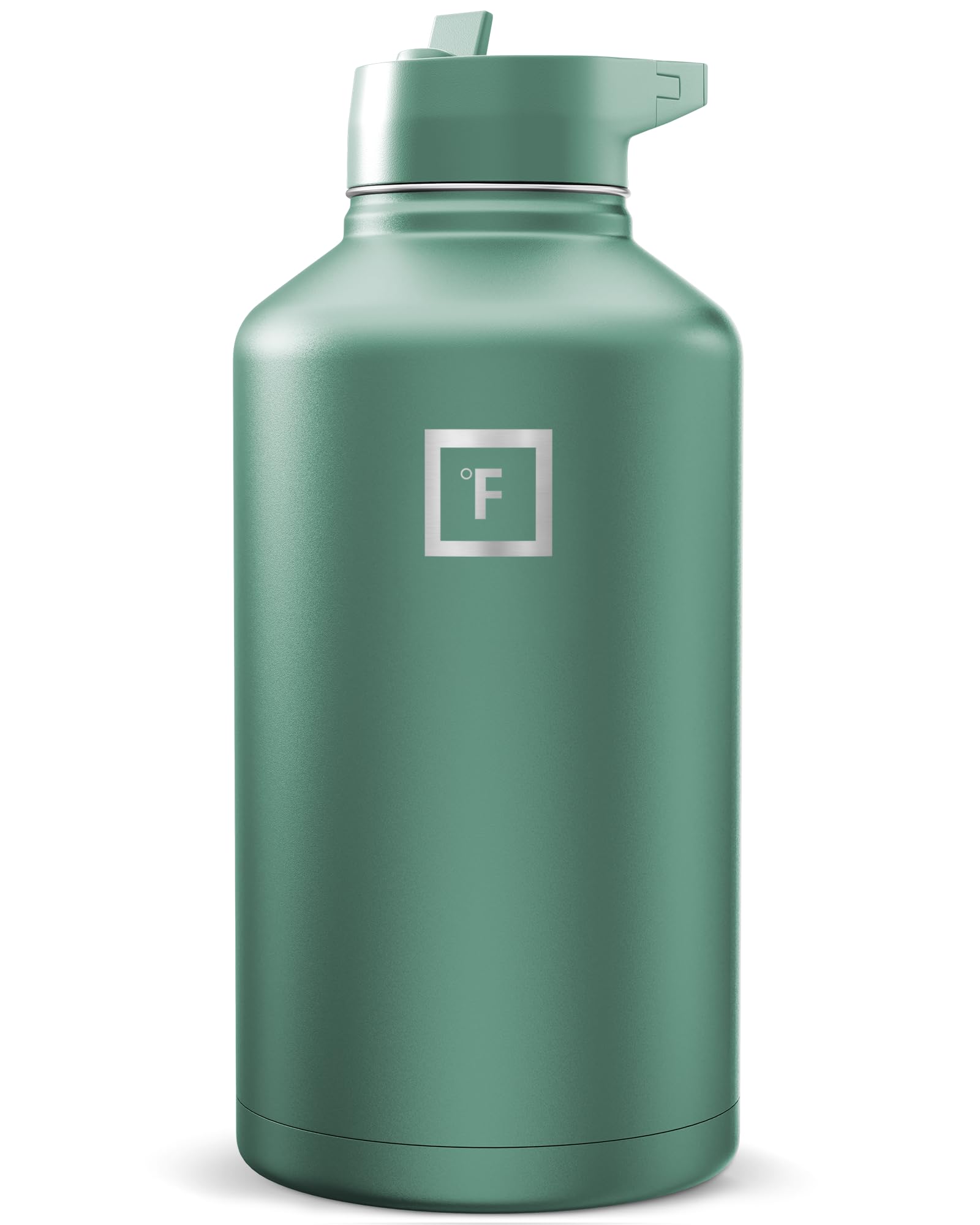 IRON °FLASK Camping & Hiking Hydration Flask with Straw, Wide Mouth Insulated Stainless Steel Sports Water Bottle - Sage 64 oz - Straw (1 Lid) Image