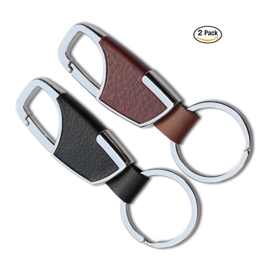 Reenfaya Key Chain with Leather Heavy Duty for Men and Women,Upscale Car Keychain Key Ring Key Holder-2 Pack(Black/Brown) (RF01)
