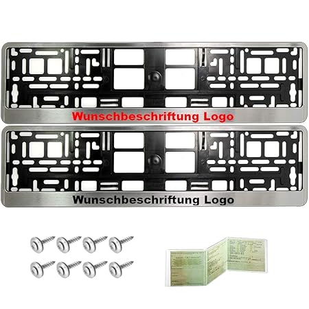 2 Stück Kennzeichenhalter CHROM GEBÜRSTET mit Wunschtext Beschriftung Werbung