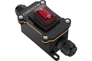 CNAODUN Waterproof Inline Cord Switch 12V DC 20A On Off Toggle Switch with Red Light Rocker Button DPST Double Outlet Outdoor IP66