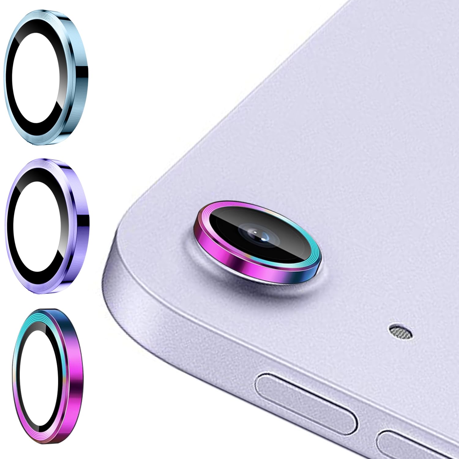 Luchantle (2 Set for iPad Air 13 M3/ iPad Air 11/ iPad 11 A16 (2025) Camera Lens Protector, 9H Tempered Glass Camera Cover Protector Metal Ring Decoration Accessories (Color-Puple-Blue)