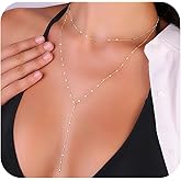 Gold Necklace for Women Dainty Y-Shaped Pendant Long Necklace For Women 14k Gold Plated Silver Necklace Layered Necklaces Body Chain Jewelry For Women