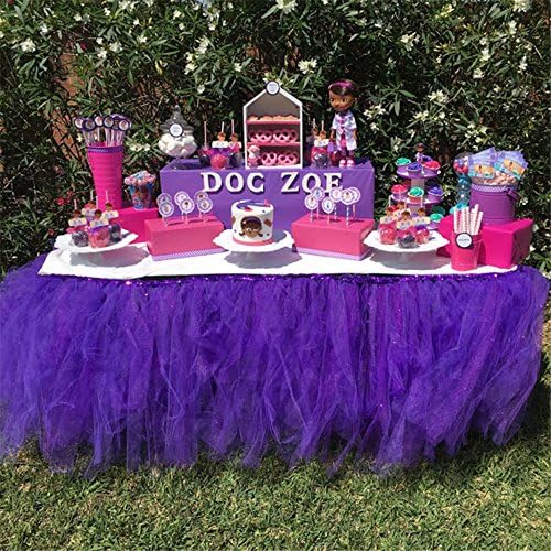 Tutu Table Skirt Tulle Table Cover for Baby Shower High Chair Birthday Party Wedding Cake Table Christmas Decorations Purple, Pack of 1