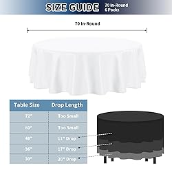 PureFit 6 Pack White Round Table Cloths 70