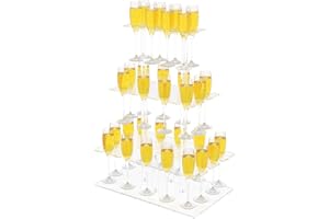 Nynelly Champagne Tower Stand for Party With 32 Slots, 3 Tier Acrylic Wine Glass Stemware Display Rack, Tabletop Champagne Fl