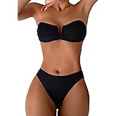 SHENHE Women's Bandeau Bikini Strapless Swimsuit 2 Piece Ruched V Wire Swimwear Bathing Suits