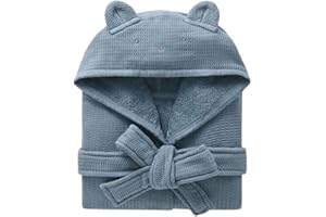 Kids Hooded Bathrobe 100% Cotton Pajama Robe, Boys and Girls Soft Towel Morning Gown, 2-9 Spa Hooded Toddler Long Bathrobe