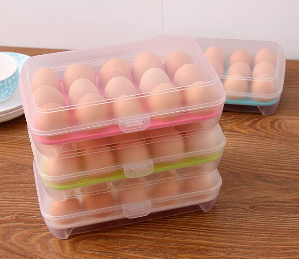 Kitchen Refrigerator Eggs Dispenser, Eggs Storage Box Eggs Holder with Lid, Holder for 15 Eggs (Green)