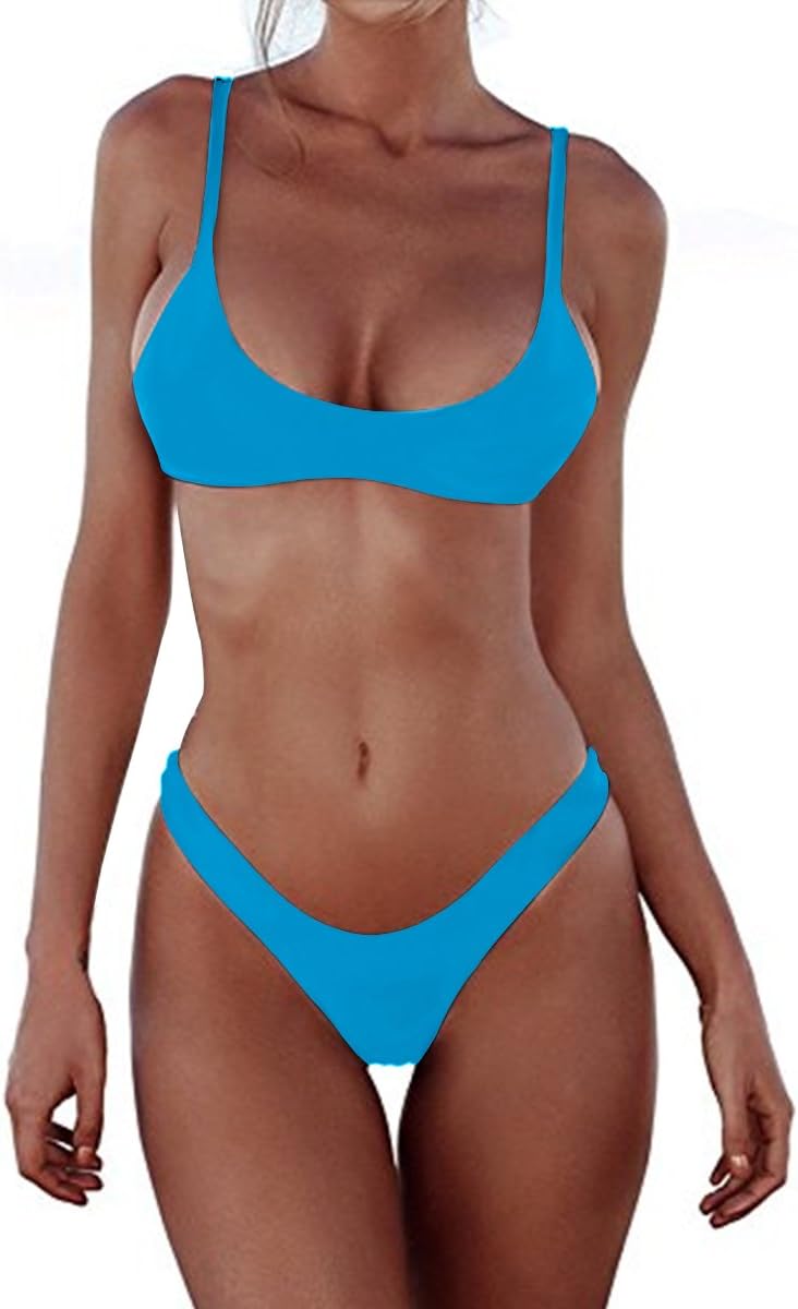 Women Bikini Sets Brazilian Padded Top Thong Cheeky Bikini Bottom 2PCs 2018 Swimsuit for Women Blue M