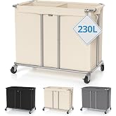Hodonas Rolling Laundry Hamper 2-Section, Beige, 31.5"Lx15.75W"x30.7"H | 230L(61Gal) Storage Capacity, with Metal Structure, Removable Liner, and Silent Casters, Sturdy Clothes Hamper for Home