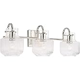 Capital Lighting 145131PN Nyla Transitional Clear Fluted Glass Vanity Lights for Bathroom, 3-Light 300 Total Watts, 9" H x 24