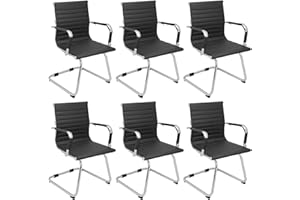 Okeysen Conference Room Chairs Set of 6, 6 Pack Modern Office Guest Chairs for Waiting Room, Reception Chairs with Mid Back & Sled Base, Leather Office Desk Chair No Wheels.