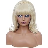 Rugelyss Short Blonde Wig with Bang Retro Bouffant Beehive Wigs fits 80s Costume or Halloween Party