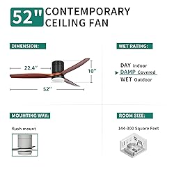YITAHOME 52 Inch Low Profile Ceiling Fan with Light