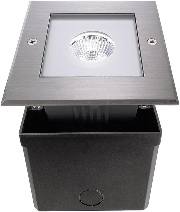 Square LED Recessed Floor Light Outdoor Spotlight, symmetrisch, 220 – 240 V AC/50 Hz, 6 W, Stainless Steel, 25 °, 6000 K IP67 Energy Efficiency Class: A +