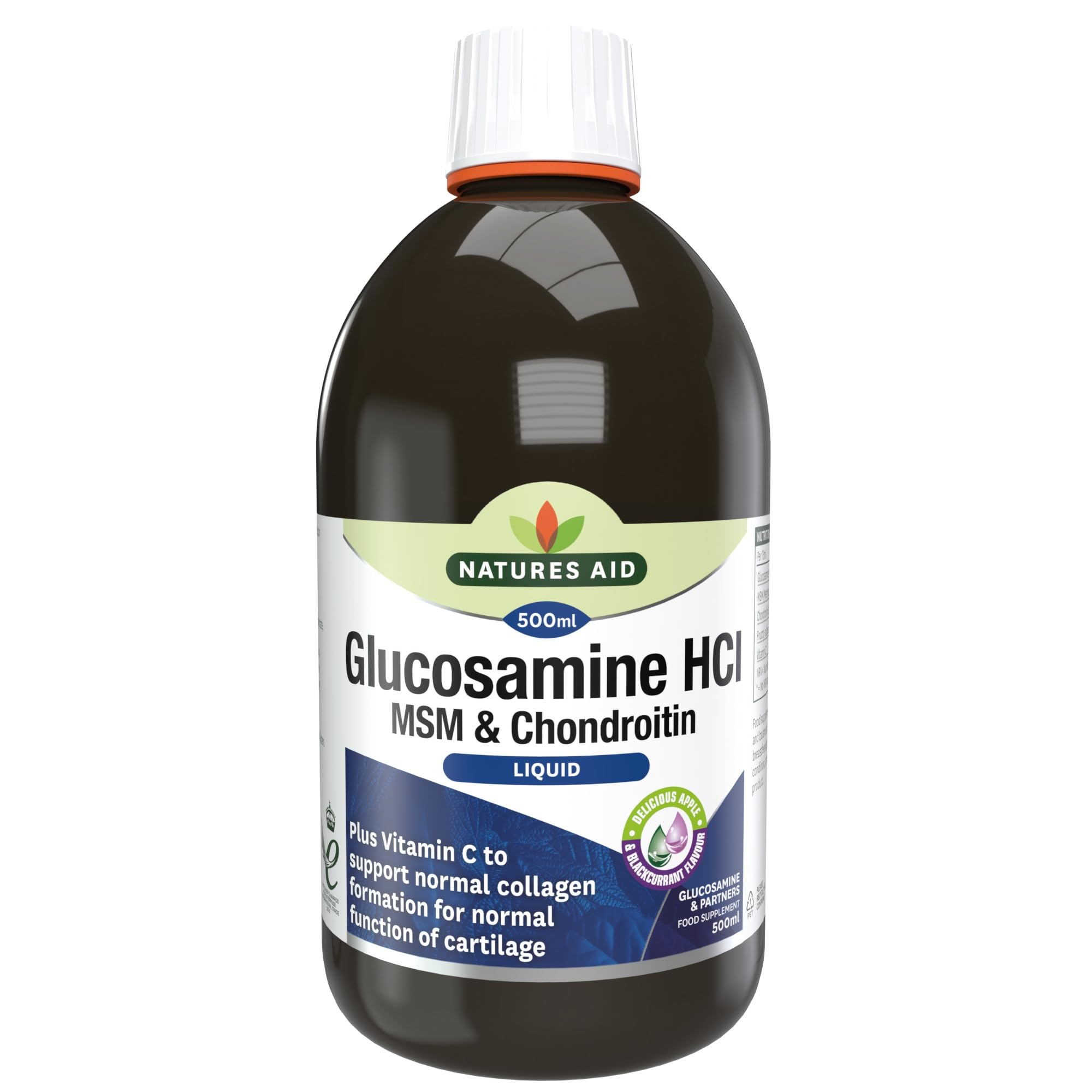 Natures Aid Glucosamine MSM & Chondroitin with Vitamin C Liquid 500ml - High Strength Joint Support - Mobility & Cartilage Health, Collagen Formation, Non-GMO, Gluten-Free Supplement