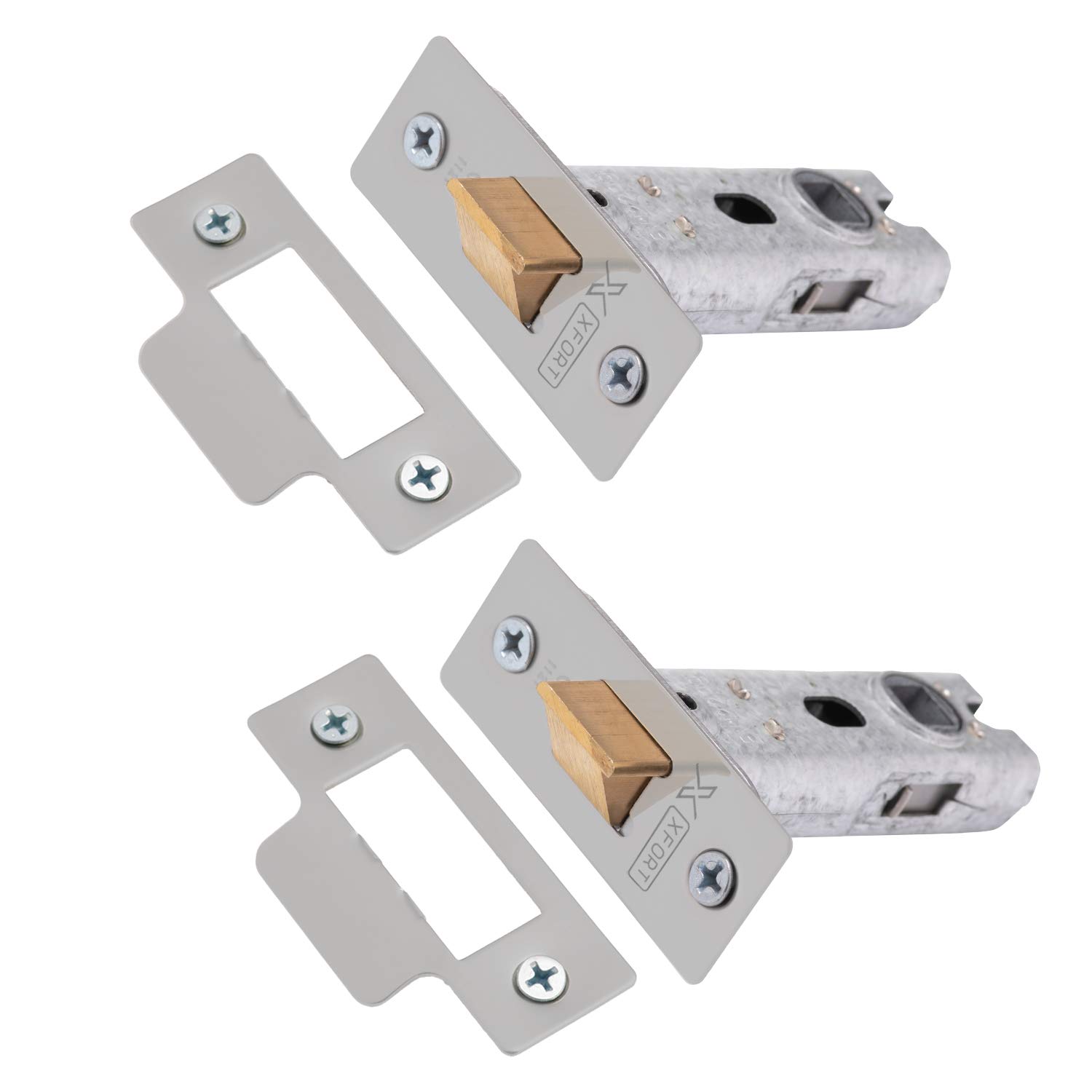 XFORT Tubular Latch, Satin Chrome, Tubular Door Latch for Internal Wooden Doors, (2 Pack, 75mm) — image 1