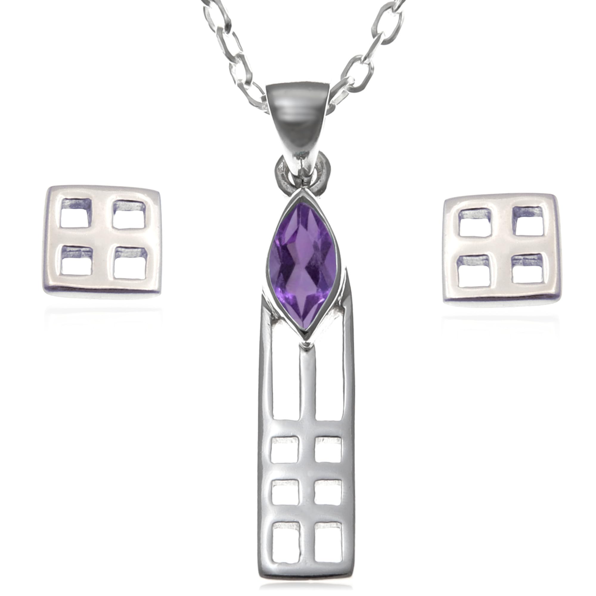 Alexander Castle Women's Jewellery Set 925 Sterling Silver Charles Rennie Mackintosh Gift Set - Amethyst Necklace and Earring Set with Jewellery Gift Box