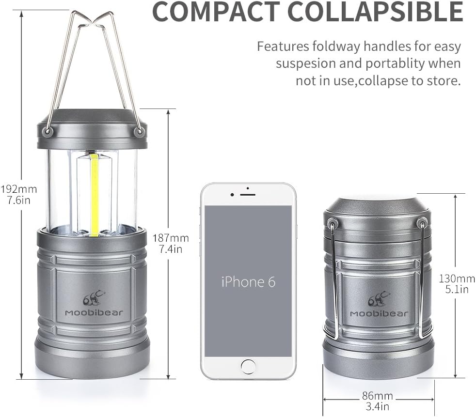 Moobibear 4 Pack LED Camping Lantern Lights Collapsible 500lm COB Technology Waterproof Lantern Battery Powered with Magnetic Base for Night, Fishing, Hiking, Emergencies - - 