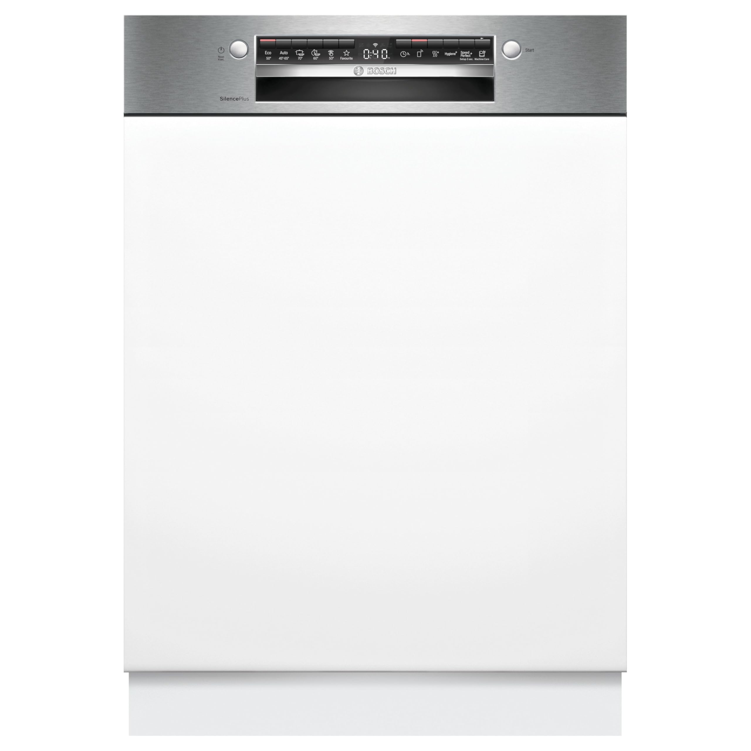 Bosch SMI4ECS32E, Serie 4, Smarter Geschirrspüler Teilintegriert 60 cm, Besteckschublade, Made in Germany Spülmaschine, extra Trocknen, starke Reinigung, sehr leise, Automatikprogramme, Edelstahl