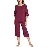GYS Womens Pajama Set - Viscose Made from Bamboo, 3/4 Sleeve Capri Pajama Set Soft 2 Piece Sleepwear Pjs Lounge Set