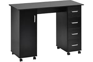 Goujxcy Rolling Nail Table Manicure Table Nail Desk Station, Beauty Salon Nail Station Desk Nail Art Equipment with 4 Drawers and Large Cabinet,Black