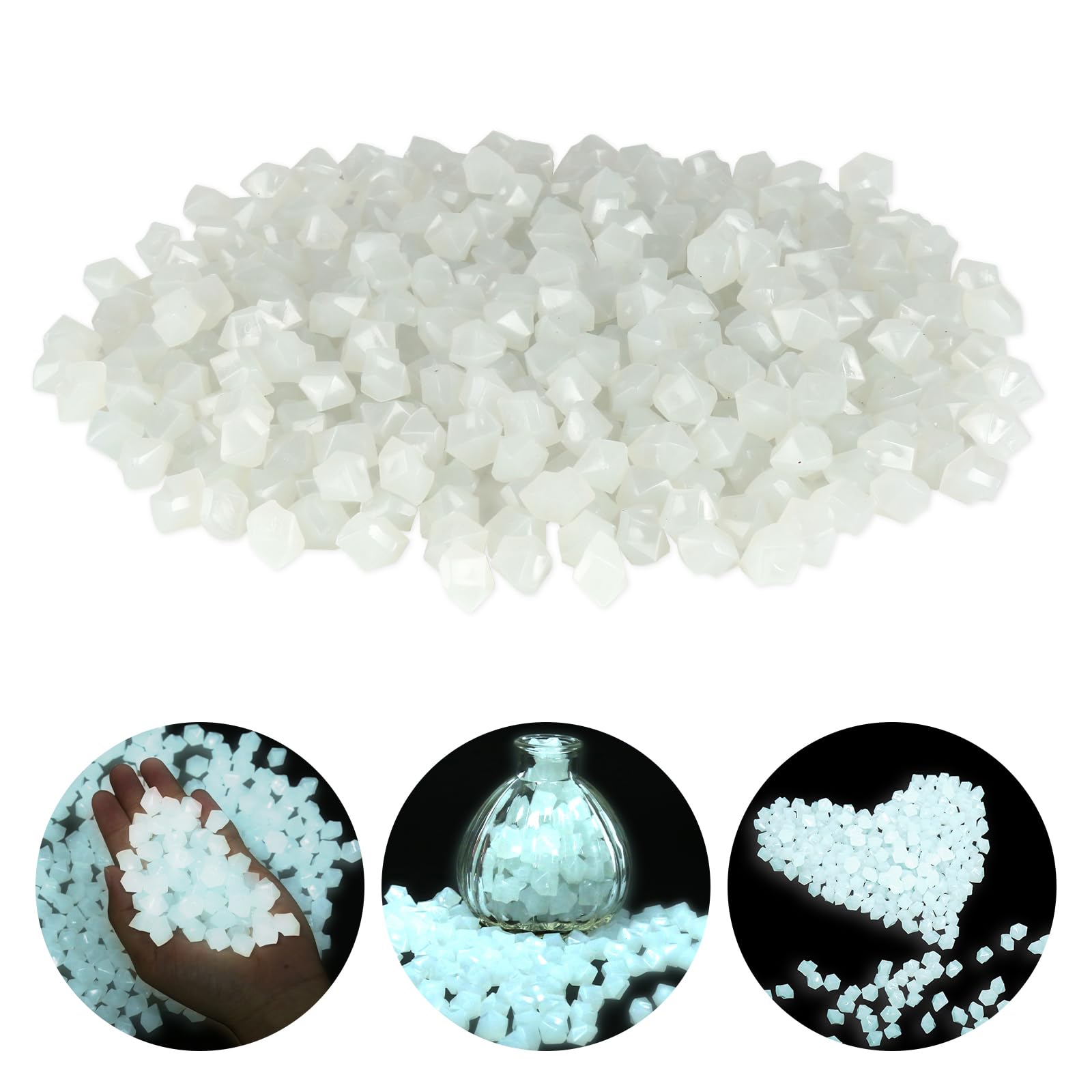 Glow in the Dark Pebbles, 300 PCS White Micro Landscape Decorative Glow Rock Stones for Fish Tank, Garden Luminous Cobblestones Powered by Light or Solar for Flower Pot Bed Succulents Plant Pots