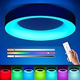 Annaror RGB Led Flush Mount Ceiling Light with Remote Control, 11 Inch 24W Black Ceiling Light Fixture, 3000K-6500K Light Color Changeable, Modern Ceiling Lights for Bedroom Kids Room