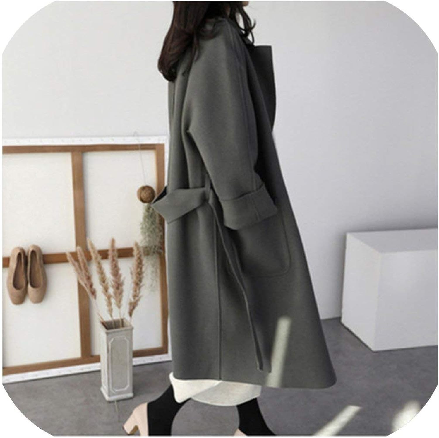 Amazon Com Winter Coat Women Oversize Long Woolen Coat Fall Long Cardigan Plus Size Korean Outwear Abrigos Mujer Invierno Grey Green Xl Clothing