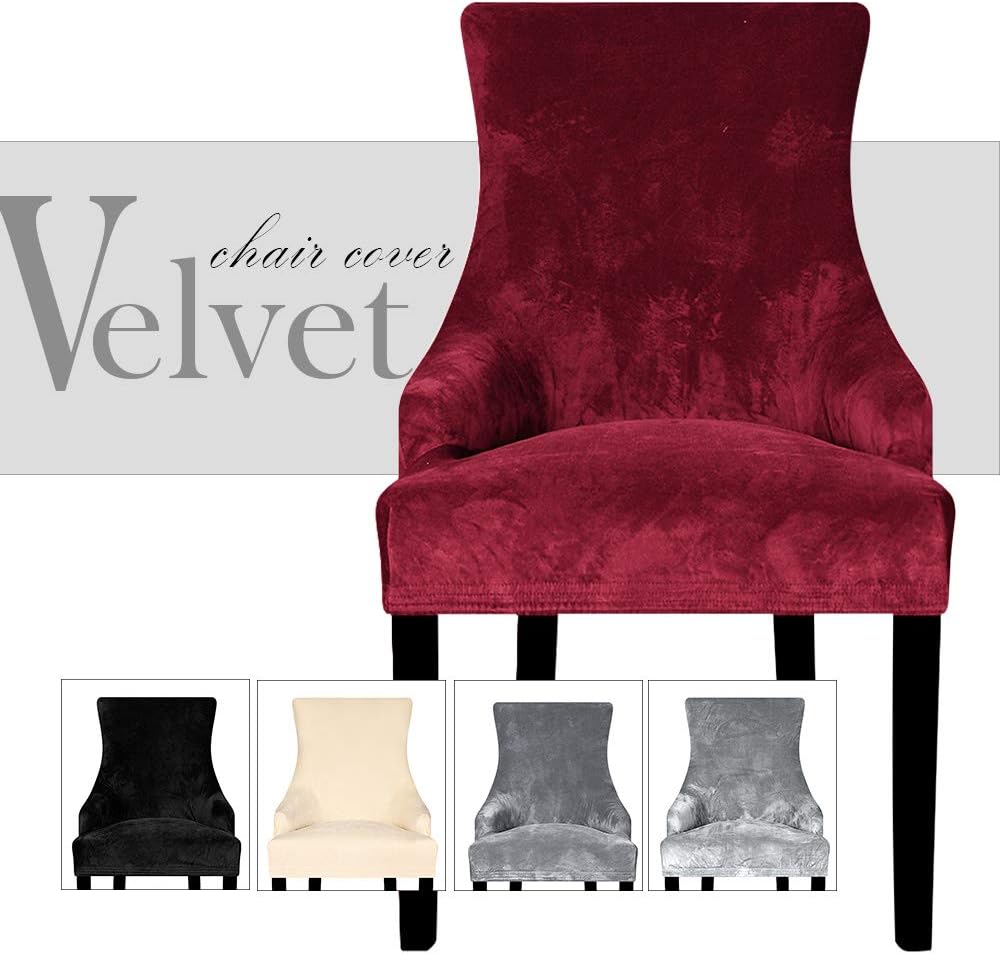 Lellen Velvet Stretch Wingback Chair Cover Slipcover - Reusable Arm Chair Protector Cover for Dining Room Banquet Home Decor etc Machine Washable Hand Washable(Set of 1,Wine)