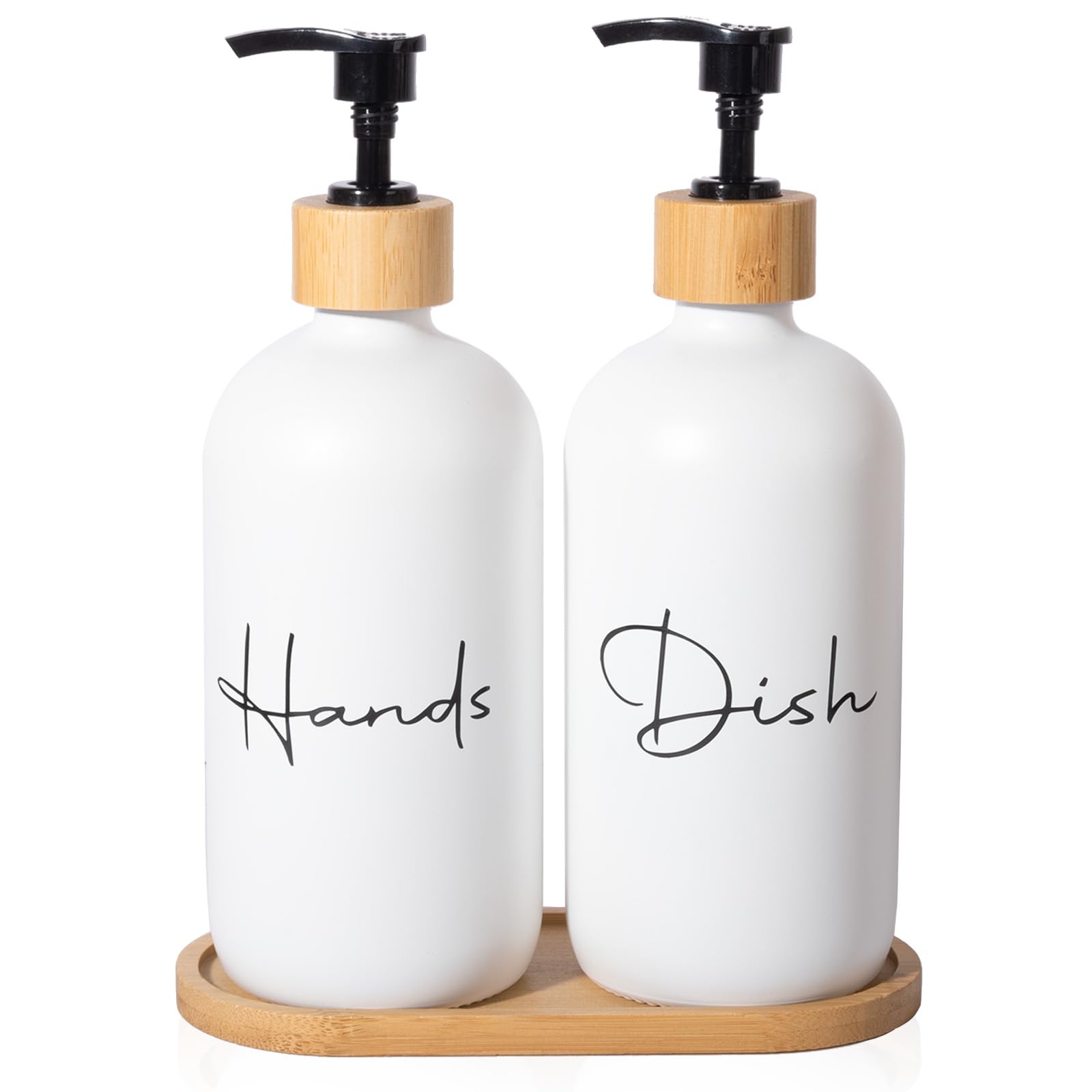 Photo 1 of 17 oz Hand Soap Dispenser Empty Glass Lotion Pump Bottles, Refillable Liquid Dish Soap Bottles for Bathroom, Kitchen Sink, White, 2 Pack