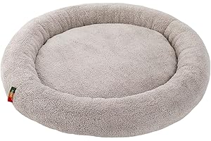 QWINEE Cat and Dog Cushion Bed Mat Plush Puppy Kitten Beds Round Bed Anti-Slip Pet Sleeping Bed for Small Medium Dog Cat Kitten Grey L
