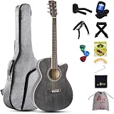 Winzz 3/4 Acoustic Guitar Beginners Folk 36 Inches Black Gray with Accessories view 1