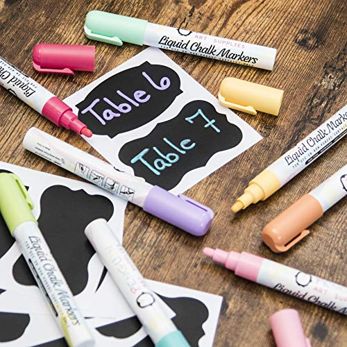 Pastel Chalk Markers - 8 Colors with Bonus 24 Chalk Stickers - Premium Erasable Liquid Chalk Marker Pen with Reversible Tip - Perfect for Easter, Mason Jars, Windows, Glass, Labels, Whiteboards