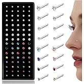 LOLIAS 80-160Pcs Surgical Steel Nose Rings Studs for Women Hypoallergenic | Straight or L Shaped Small Nose Studs Pin,Hypoallergenic 20G 22G Tiny Bone Nose Piercing Jewelry, 1.5/2/2.5/3 mm CZ Mix