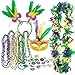 JOYIN 33PCS Mardi Gras Party Supplies, Women Party Accessory with 6 Beads Beaded Necklaces, LED Mask, Feather Boa, Headband, 24-Count Temporary Tattoos