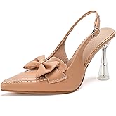 GATUXUS Women's Slingback Clear Kitten Heels Bow Pumps Closed Pointed Toe High Heels Sandals Wedding Casual Dress Shoes