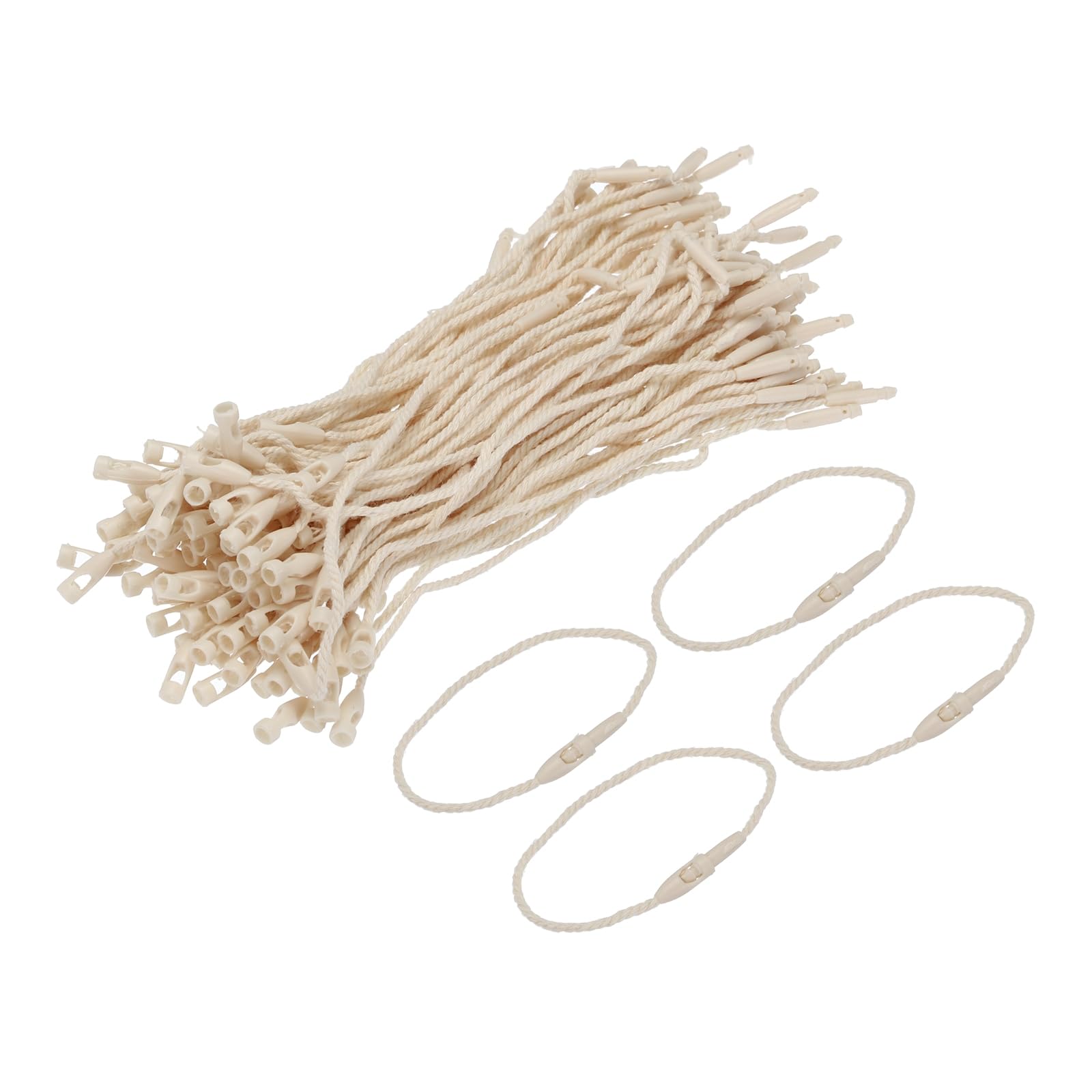 Photo 1 of MECCANIXITY Polyester Rope Hang Tag String Snap Lock Pins Loop Price Tag Fastener Plastic Tags Ties 120mm/7.42 Inch Length,1mm/0.04 Inch Dia,Pack of 100,Beige