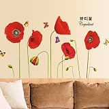 Stickers Muraux Coquelicots Rouges X2 - Autocollants Fleurs 80x40 Cm Décoration Murale Élégante