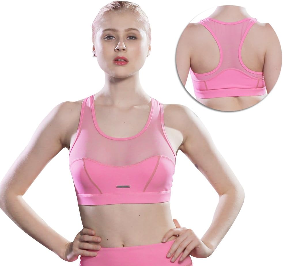 favobodinn Women's Sports Bra Set Yoga Clothing Suits, Run Racerback & Pants Gym Outfits for Exercise- Mesh Design Black or Pink Color