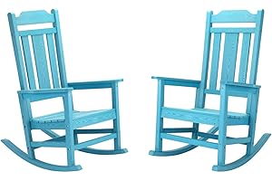 HOMEHUA Outdoor Rocking Chairs Set of 2, HIPS All-Weather Resistant Patio Rocker Chair for Adults, Easy Assembly for Porch, Backyard, Lawn, Garden (Lake Blue)