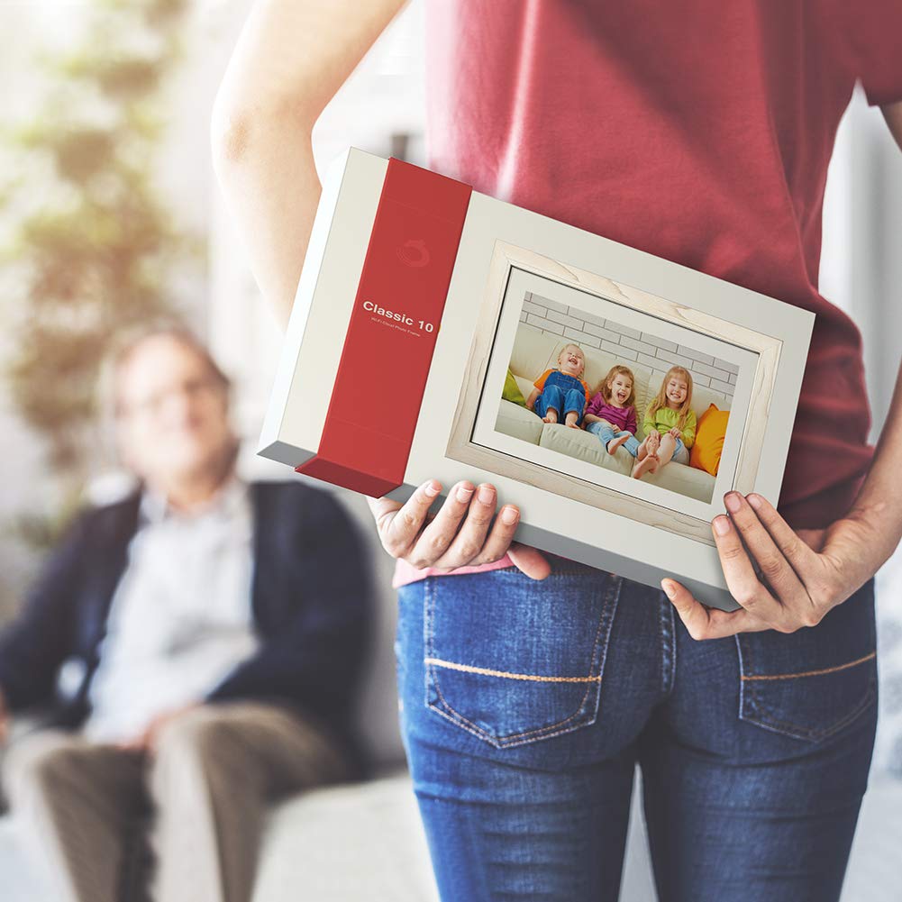 Dragon Touch Digital Picture Frame WiFi 10 inch IPS Touch Screen Digital Photo Frame Display, 32GB Storage, Auto-Rotate, Share Photos via App, Email, Cloud, Classic 10 White, XKS0001-WT-US2