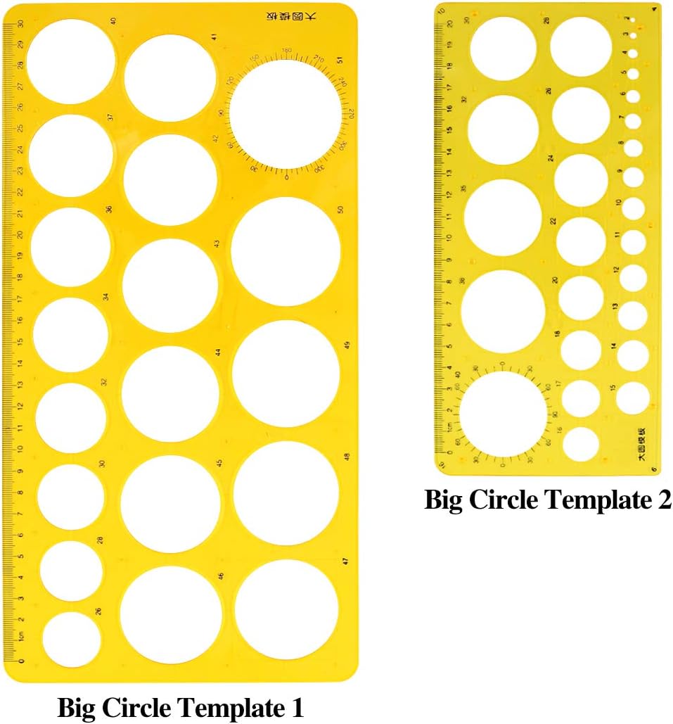 Swpeet 12Pcs Plastic Yellow Geometric Drawings Templates Kit, 4 Different Geometric Measuring Drawings Templates Stencils with 2Pcs Pencil and 4Pcs Measuring Ruler for Drawing Engineering Drafting : Office Products