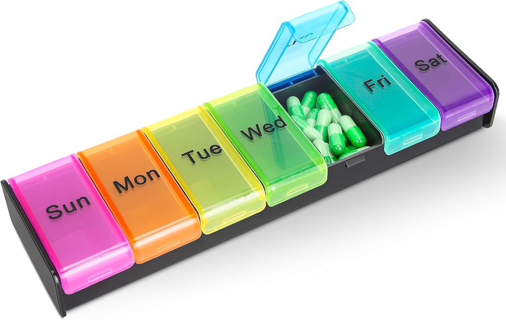 Alyvisun 7 Day Pill Box Large Weekly Organizer Black Travel
