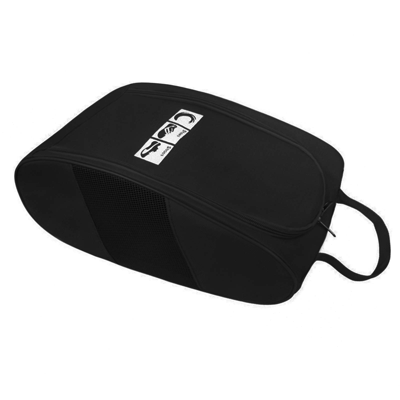 Portable Lightweight Oxford Travel Shoe Tote Bag, Waterproof Breathable Shoe Packing Storage Gym Carrier Organizer with Handle for Sports, Sneaker, Trainer and Dance Shoes Black