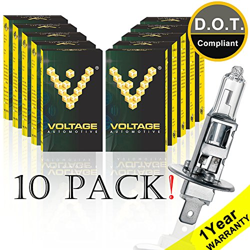 Voltage Automotive H1 Standard Headlight Bulb (10 Pack) - OEM Replacement Halogen High Beam Low Beam Fog Lights