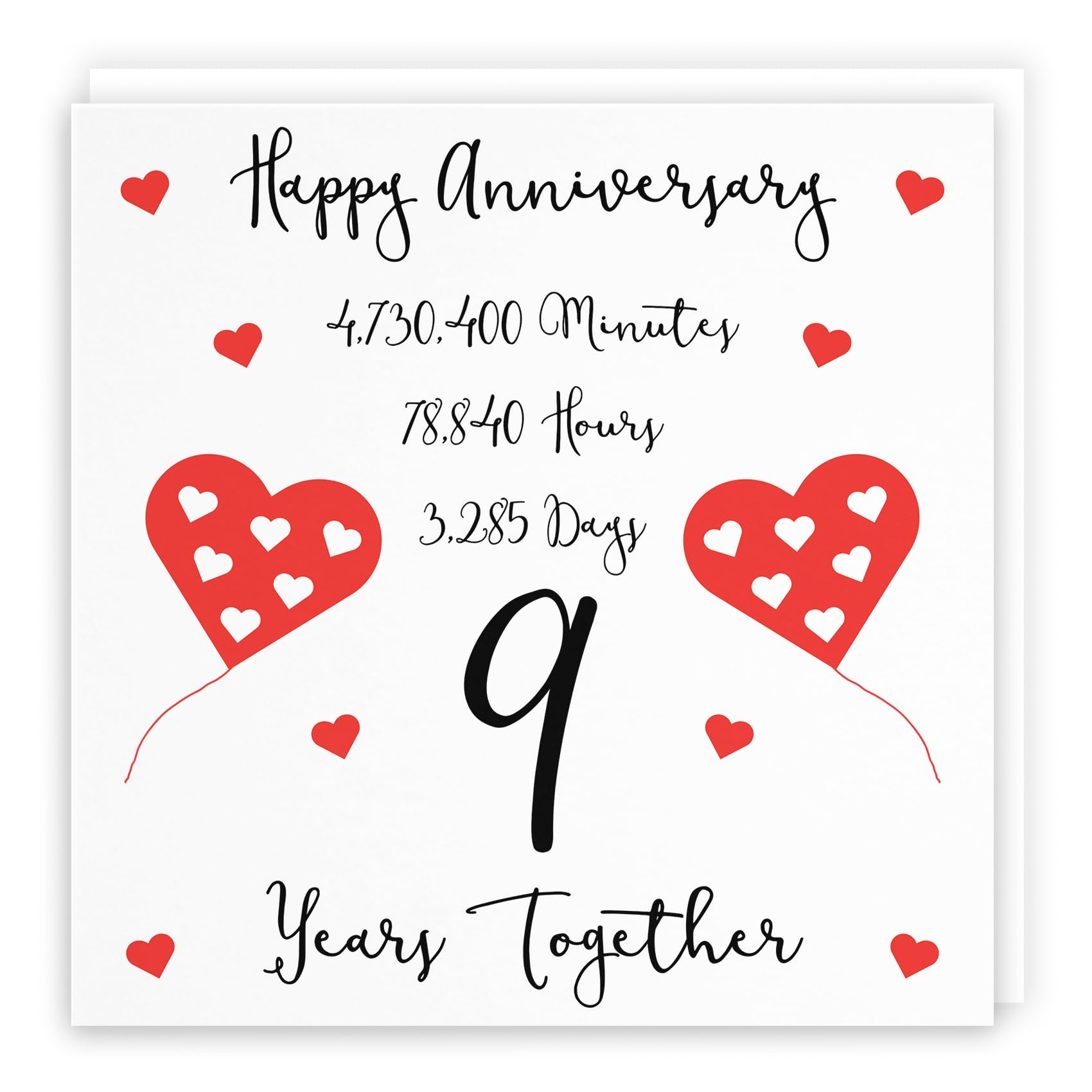 Hunts England - Large 9th Wedding Anniversary Card - 9 Years Together - Happy Anniversary - Timeless Collection - Large - 210 x 210 mm - Fun Card