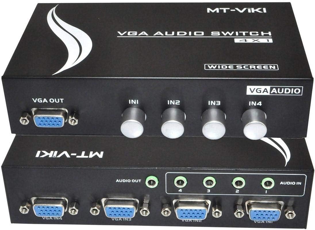 Deeirao 4 Port VGA Switch Audio Video Switcher Box (HDDB15+3.5mm) 4 x 1 SVGA Selector 4 PC in 1 Out for Monitor LCD Projector (4 VGA+Audio)