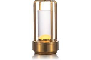 MKIIACH Rechargeable Cordless LED Table Lamp - Waterproof Portable Touch Dimmable Desk Light for Outdoor, Camping, Patio, Bedroom, Living Room - Night Light with Long Battery Life (Gold)