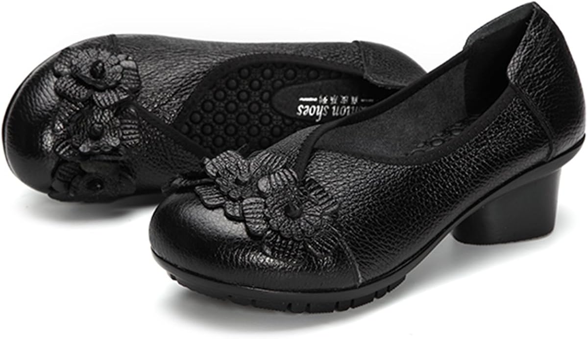 Mary Jane Basse Mocassini Di Pelle Tacco Medio Pompe Scarpe Da Balletto 
